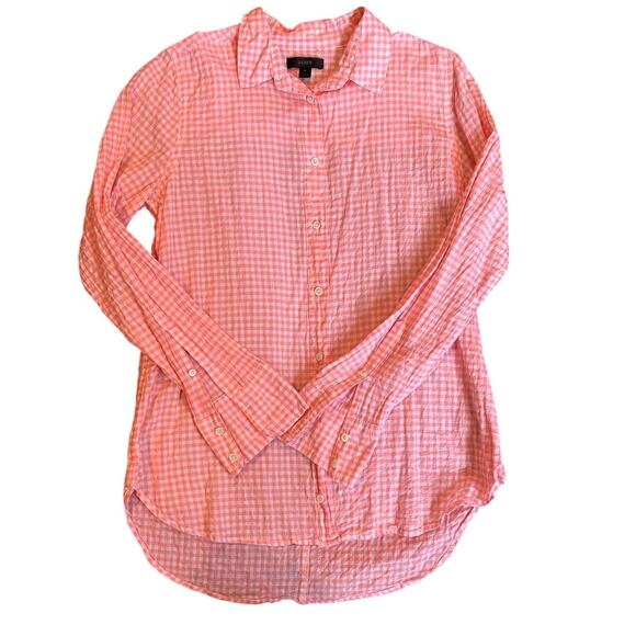J. CREW Peach and White Gingham Long Sleeve Button Up Coastal Cowgirl Women's 8 - Picture 2 of 6